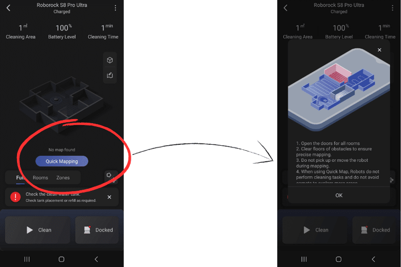 Quick mapping on the Roborock app.
